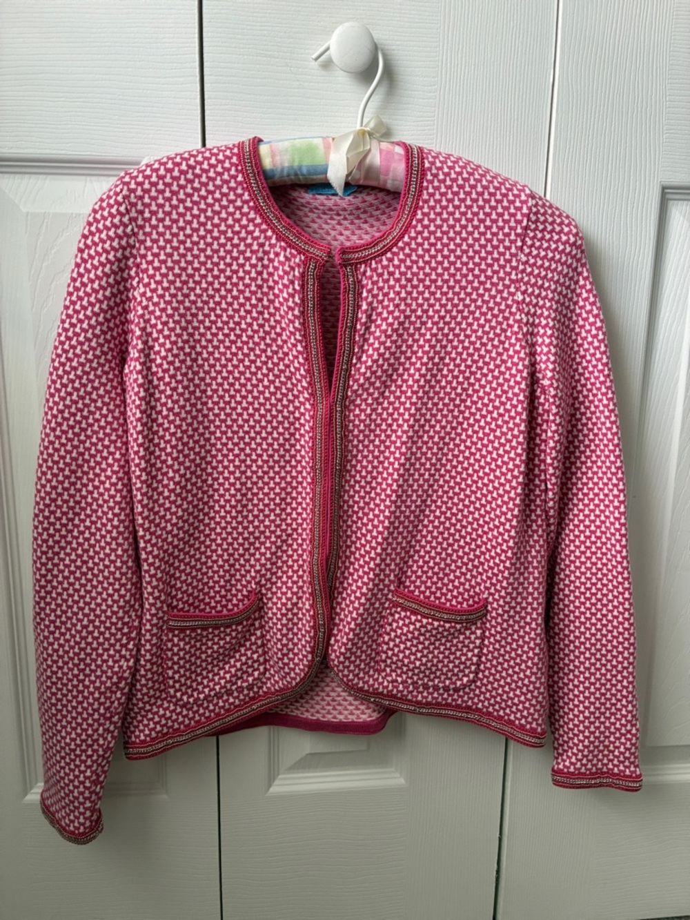 J McLaughlin Women's Pink Patterned Open-Front Cardigan Jacket
